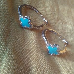 Gold tone Turquoise enamel hoop earrings